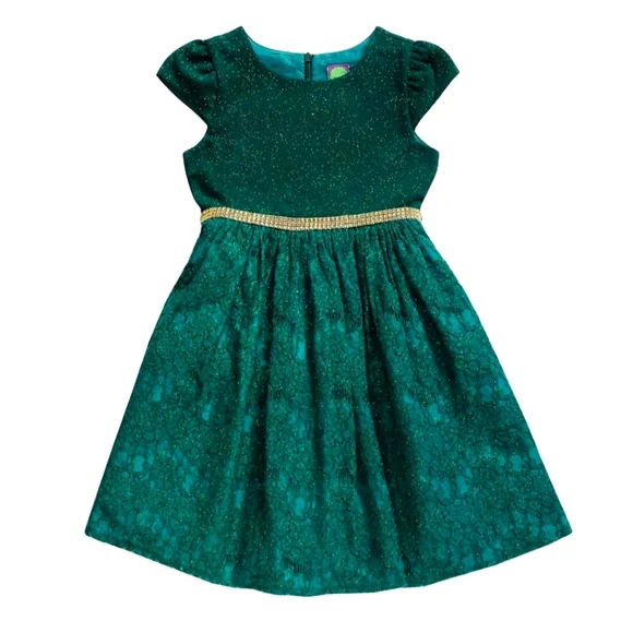 Girls green and gold glitter Christmas Holiday Dress by Dollie Me